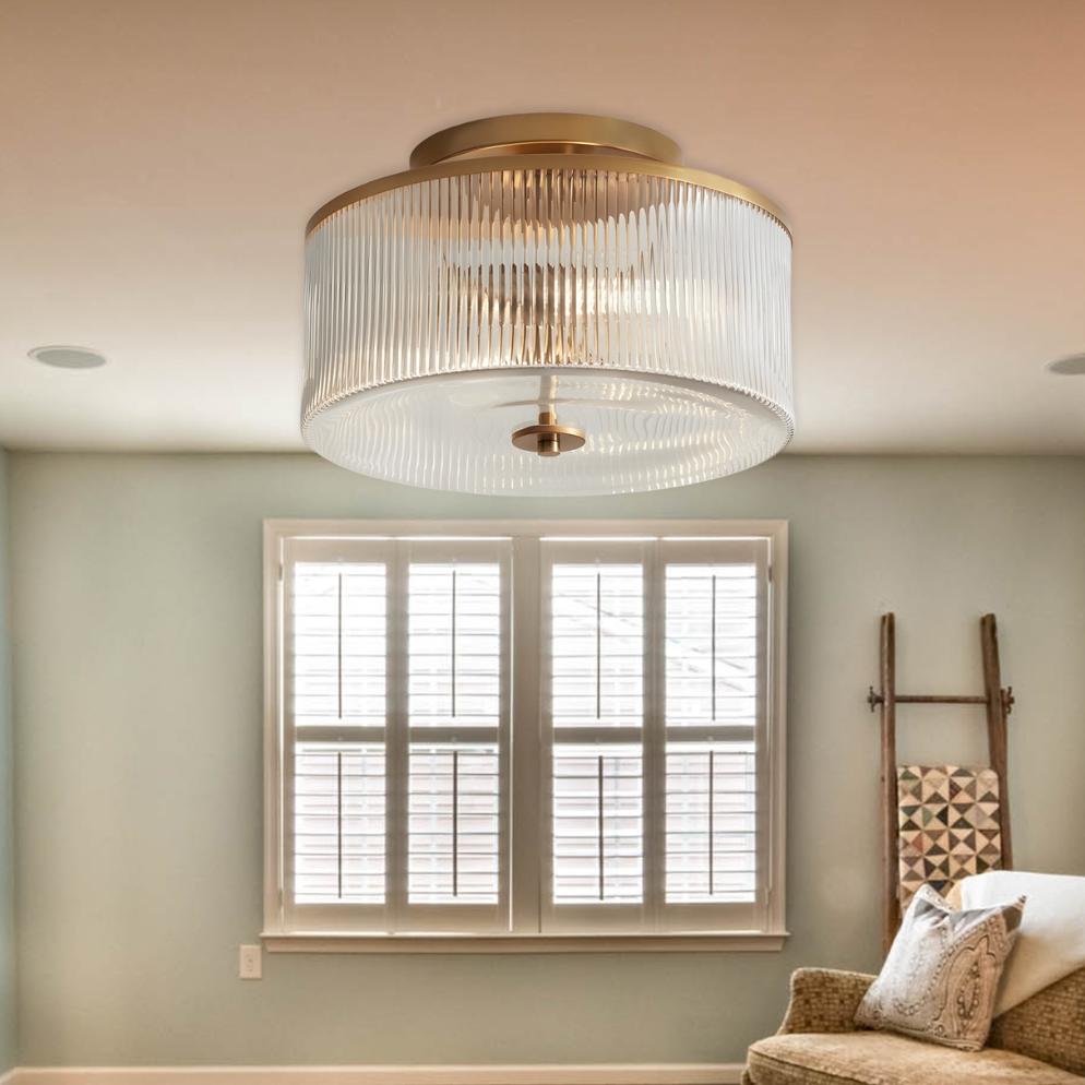 Retro Fluted Glass Drum Ceiling Light