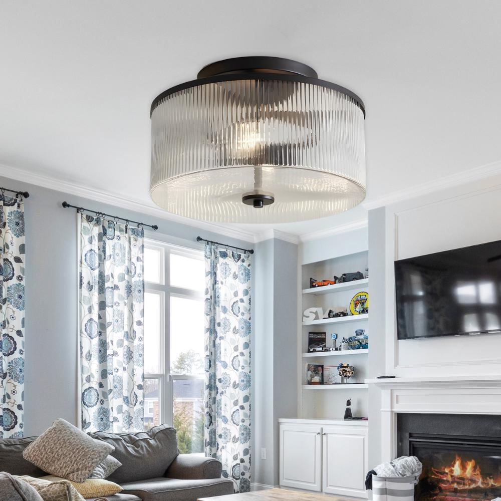 Retro Fluted Glass Drum Ceiling Light