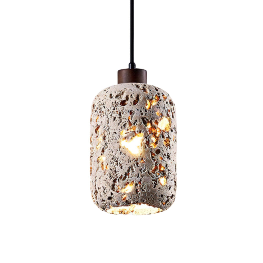 Barrel shaped Travertine Cutout Pendant Lamp