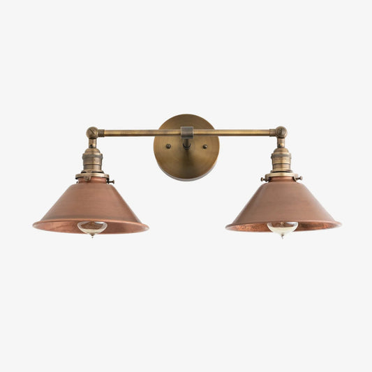 Conique Metal Industrial Wall Sconce with Dual Cone Shades - Vintage Metal Finish