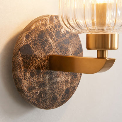 Korlisse Modern Marble Wall Light - Vintage Brass & Clear Glass Accent for Living Room and Hallway