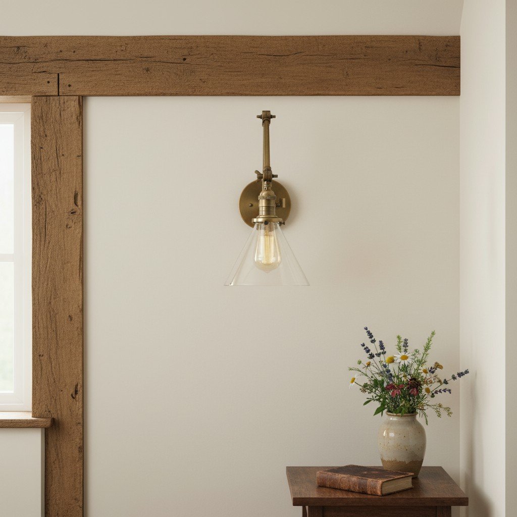 Conique Metal Industrial Wall Sconce with Adjustable Arm - Vintage Glass Cone Shade