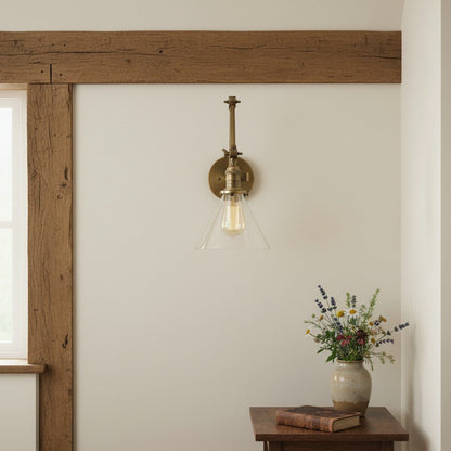 Conique Metal Industrial Wall Sconce with Adjustable Arm - Vintage Glass Cone Shade