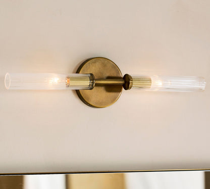 Bravira Ribbed Glass Wall Lamp - Tube Metal Light in Classic Finishes