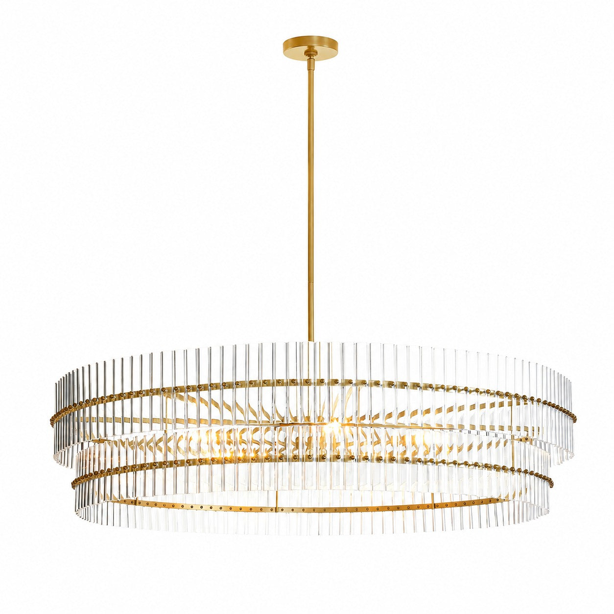 Lumora Kristall-Pendelleuchte – Elegantes Trommelmessing und geschliffenes Glas