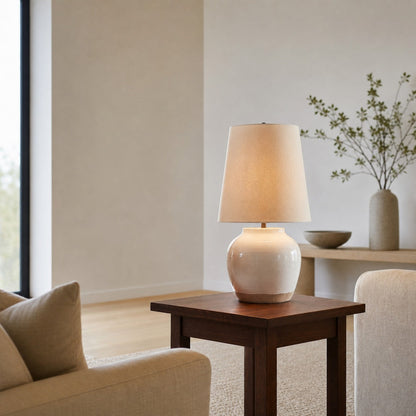 Ceruna Modern Ceramic Bedside Lamp with Linen Fabric Shade – Elegant Lighting for Bedroom and Living Room