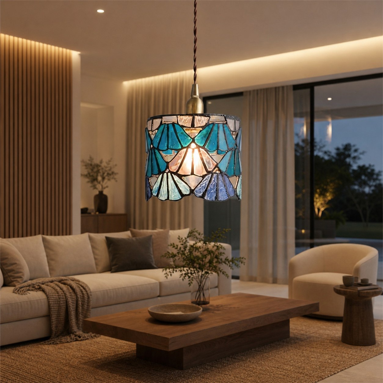 Vintagia Tiffany Inspired Pendant Light Fixture – Artistic Glass Shade Pendant for Dining Island and Entryway