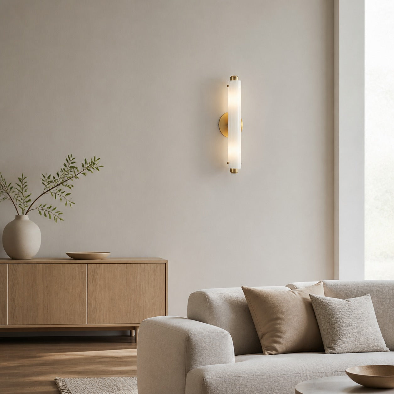 Moderne Glaswandleuchte von Vilonass – Längliches, minimalistisches Design für Innen- und Außenbereiche