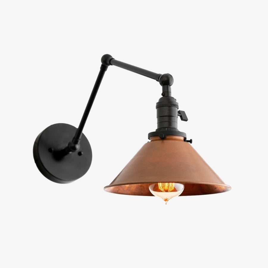 Conique Metal Industrial Wall Sconce with Adjustable Arm - Vintage Copper Cone Shade for Task Lighting