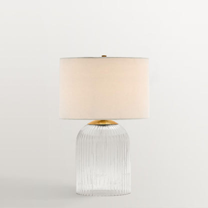 Bravira Strukturierte Glas Tischlampe mit klarer Leinen Schirm in zeitgemäßem Design für Wohnzimmer oder Homeoffice