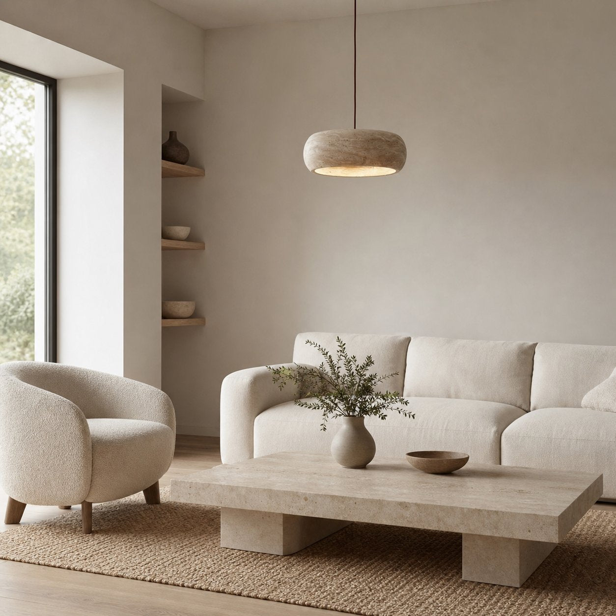 Kairis Travertine Natural Stone Pendant Light - Vintage Style Lighting for Dining and Living Spaces