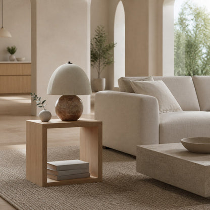 Cordove Table Lamp Sculptural Sphere Base Artistic Table Light - Linen Shade for Bedroom Living Room