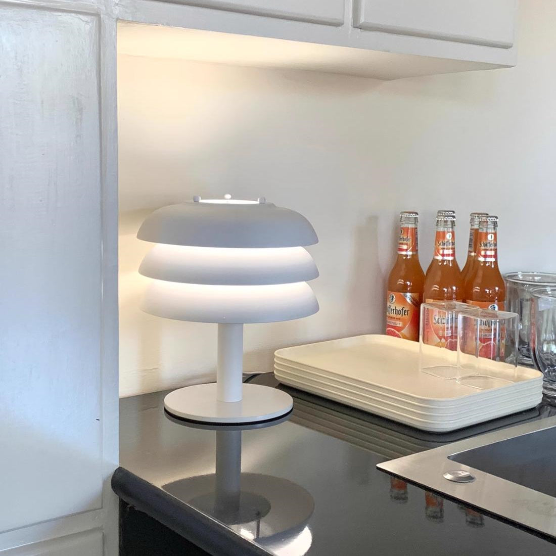 Minimalistische 3 Stöckige Creme Pilz Bettseite Tischlampe