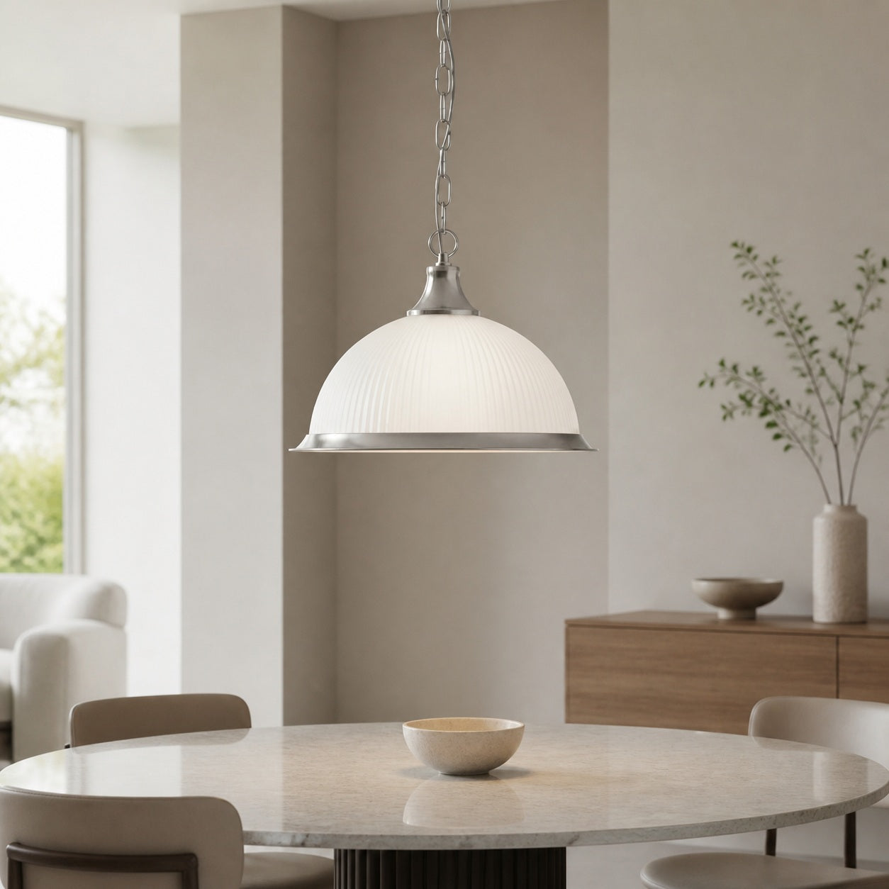 TF Vintora Pendelleuchte aus geripptem Glas – Elegante Metallumrandung für Küchen, Essbereiche und Flure
