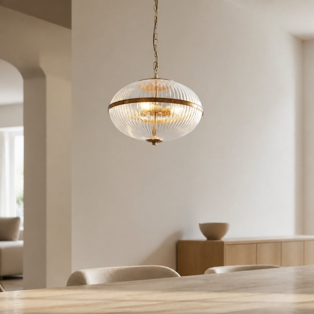 Moderne Luntra Pendelleuchte mit mehreren Leuchten und strukturiertem Glas für Schlafzimmer und Flure