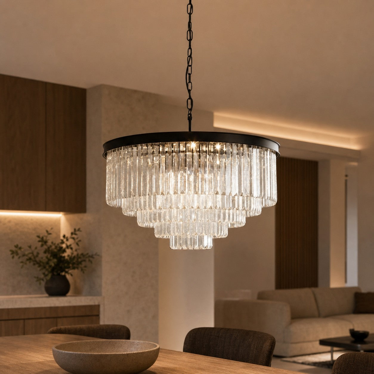Aurevon Crystal Prism Metal Frame Modern Ceiling Chandelier for Home and Hotel