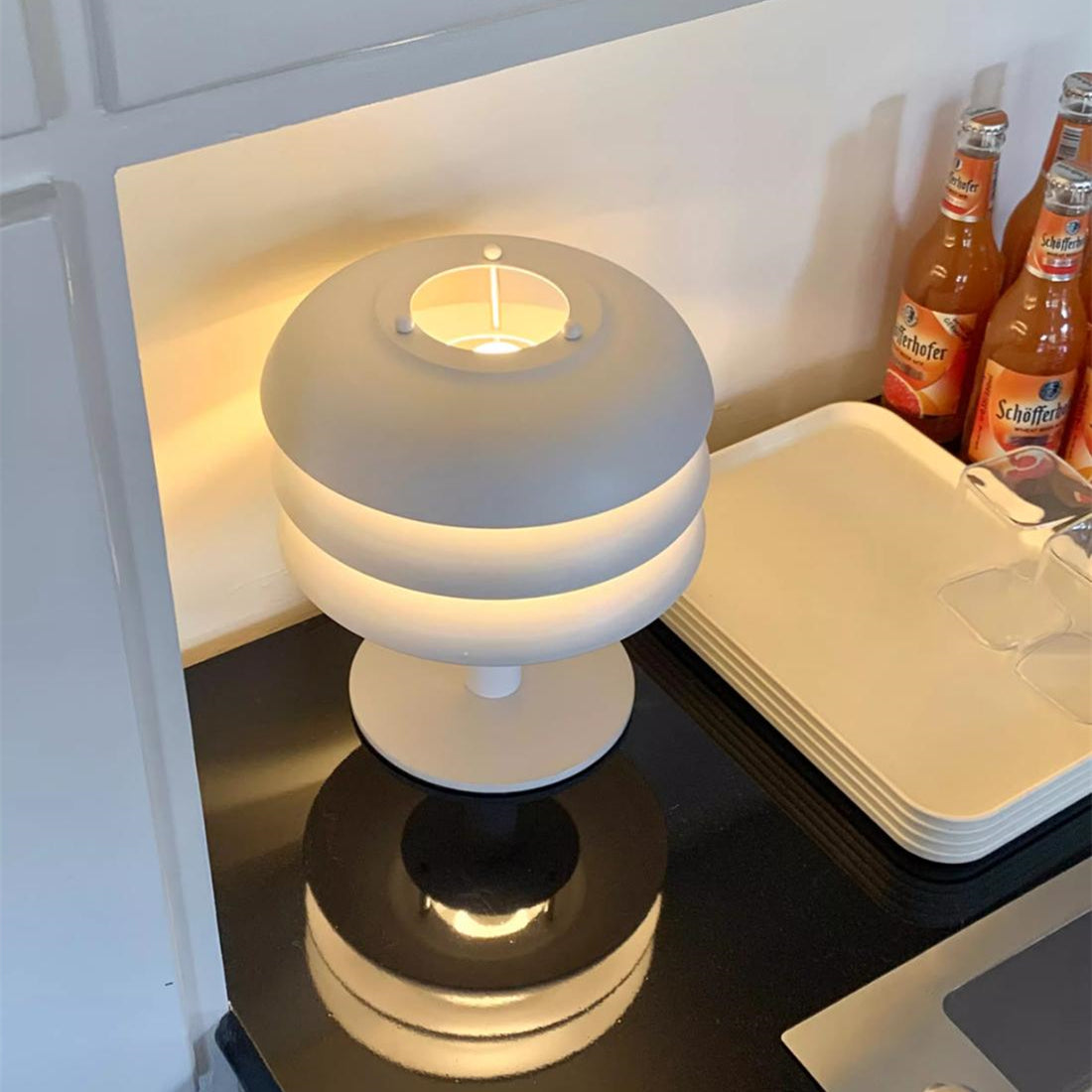 Minimalistische 3 Stöckige Creme Pilz Bettseite Tischlampe
