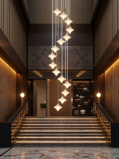 Art Deco Star Staircase Pendant Light – Frosted Glass Hanging Fixture –  Astris Altair