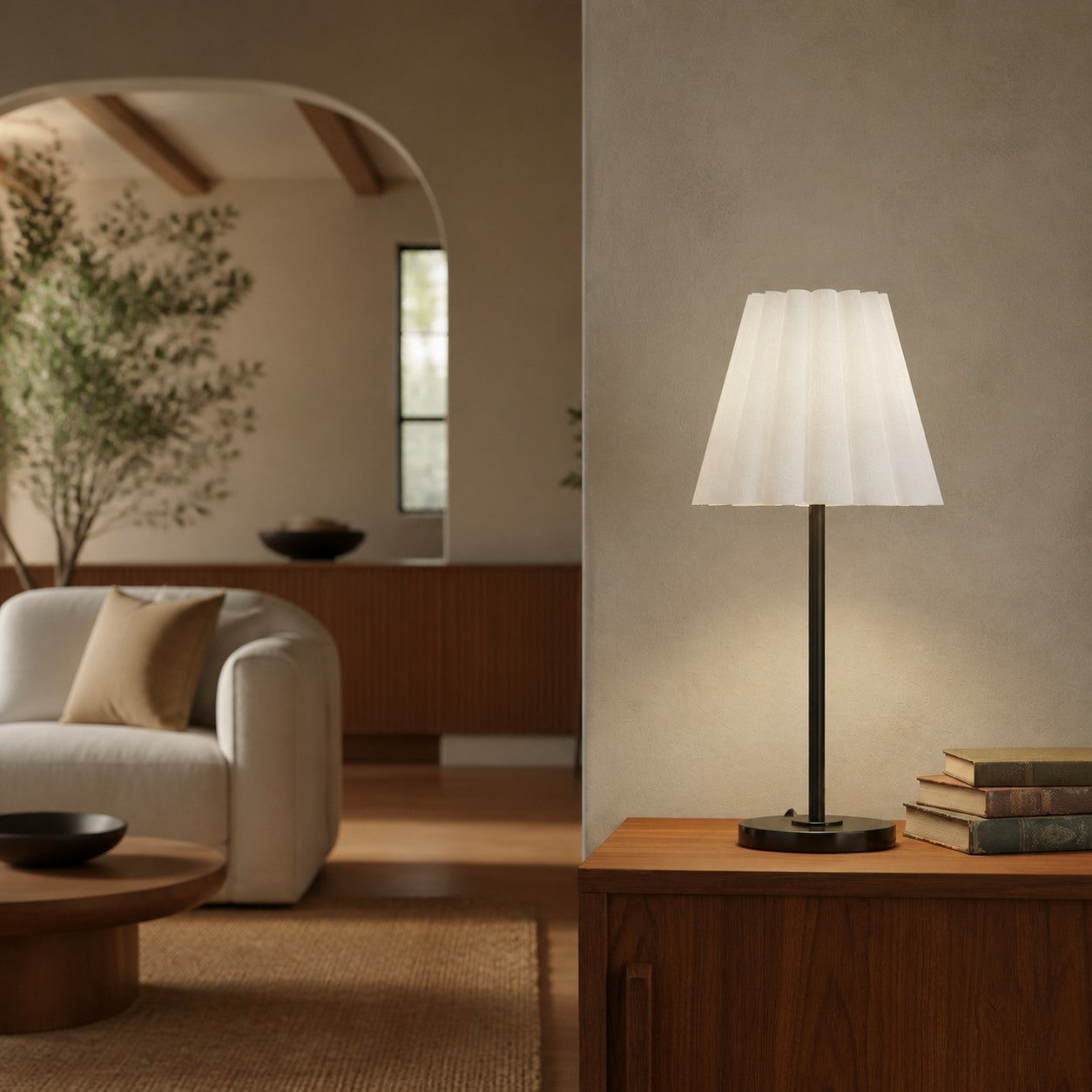 Ruffmeto Transitional Slim Table Lamp – Sculptural Shade Lighting for Living Room or Bedroom