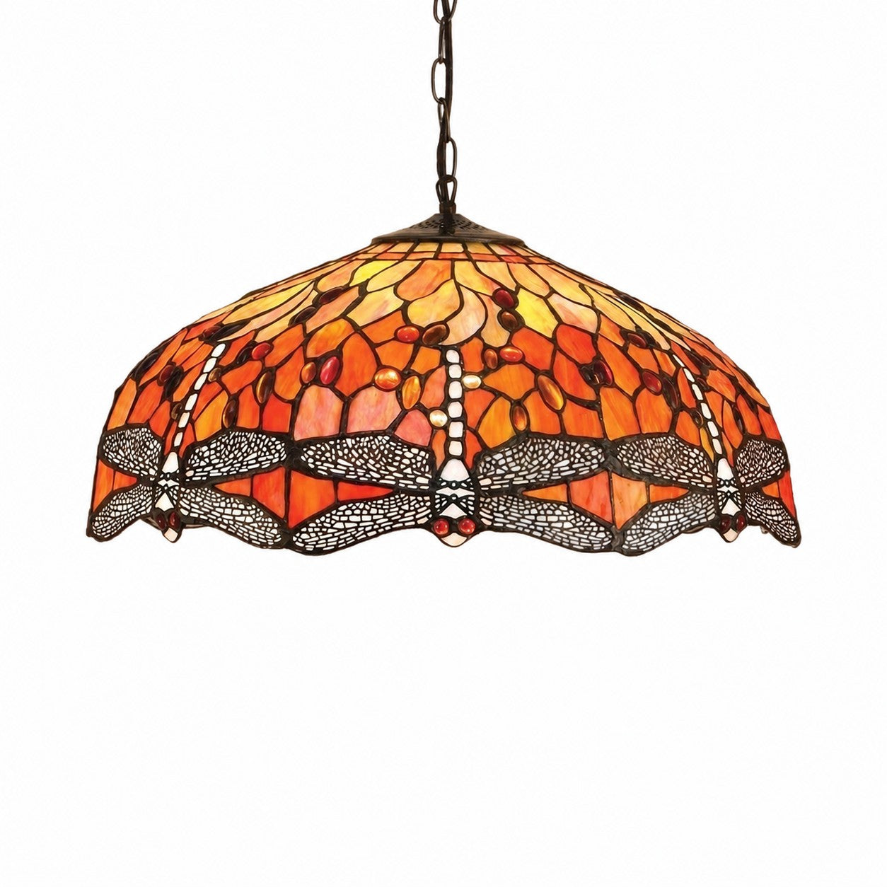 TF Dragonfly Blue Tiffany-Deckenleuchte – Jugendstil-Pendelleuchte aus Buntglas für Wohnzimmer