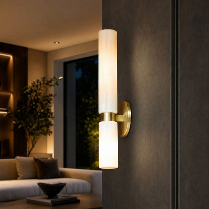 Rivora Doppel-Wandleuchte aus geriffeltem Glas, kurze Form, für drinnen und draußen, elegante Wandleuchte