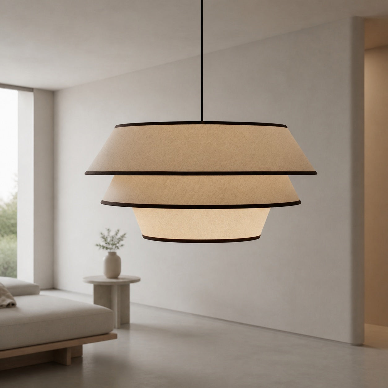 Tarivon Pendelleuchte mit Stahlrahmen und Stoffschirm – Moderne Hängelampe für Esszimmer