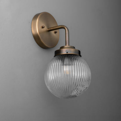 Glorica Glass Aged Brass Wall Sconce - Ribbed Glass Shade Industrial Style Lighting