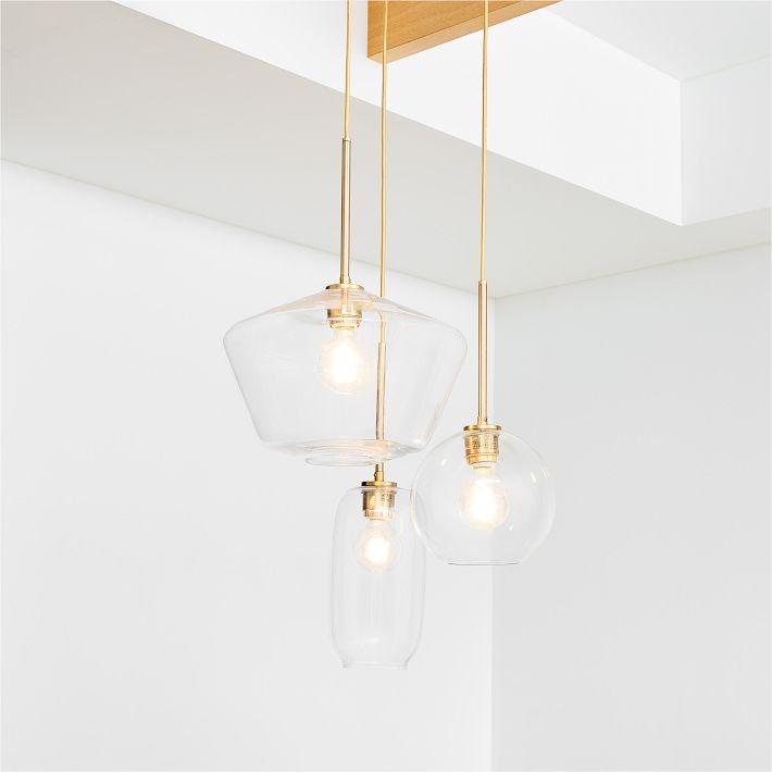 Merin Mixed Sculpture Glass and Metal Triple Chandelier