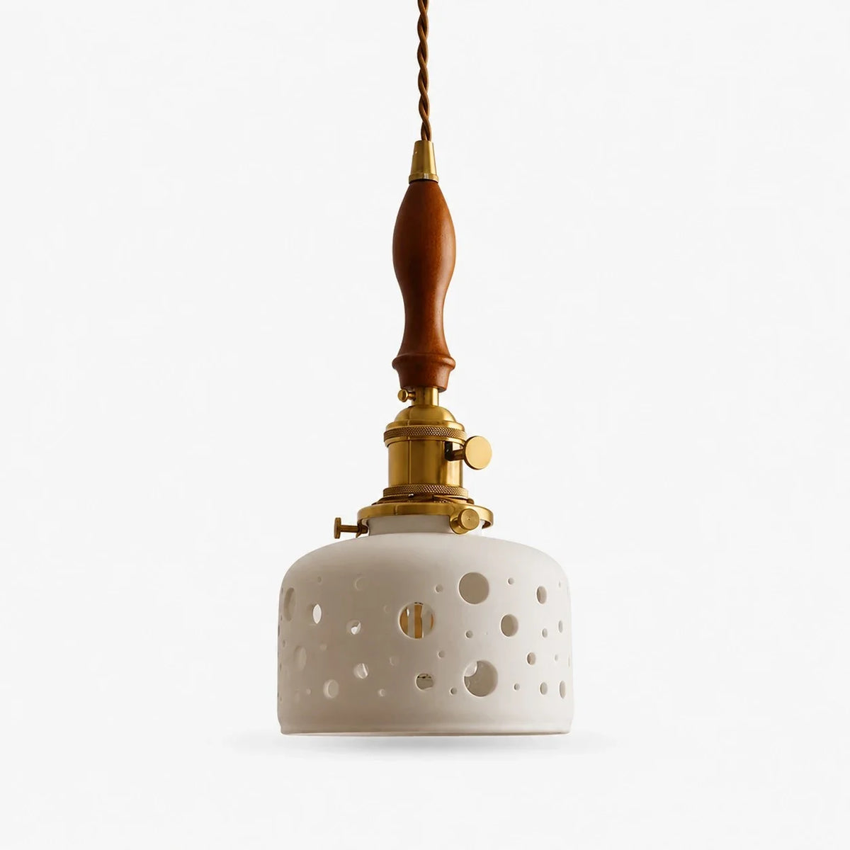 Wood accent dot cutout ceramic pendant light