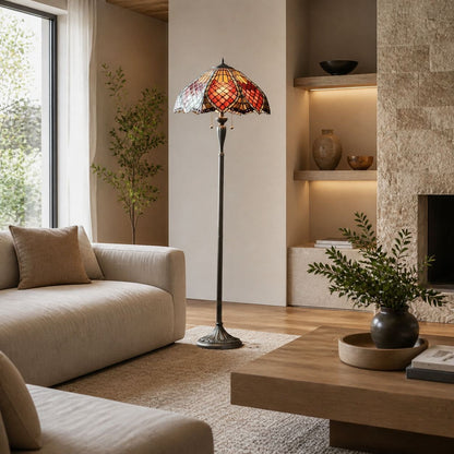 TF Orsino Decorative Tiffany Style Floor Lamp - Artistic Stained Glass Lamp for Bedroom