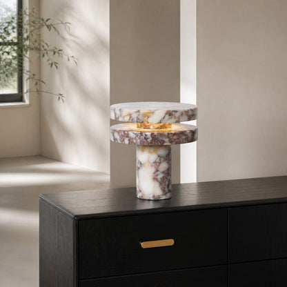 Modern Sculptural Table Lamp with Cylindrical Base Design for Bedroom Bedside and Living Room Use