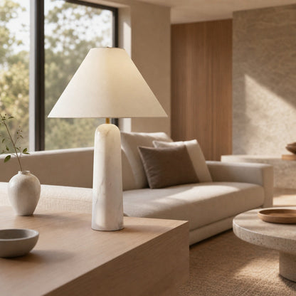 Albi Minimalist Marble Table Lamp – Elegant Fabric Shade Suitable for Any Room