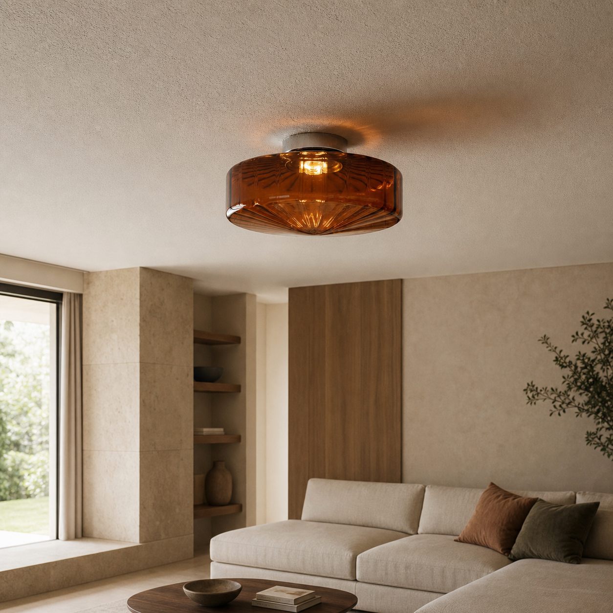 Ripplara Water Ripple Glass Ceiling Lamp with Vintage Style – Flush Mount Design for Bedroom