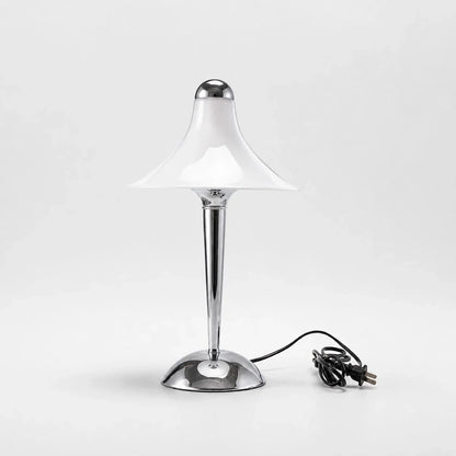 Flared white shade and chrome stem detail