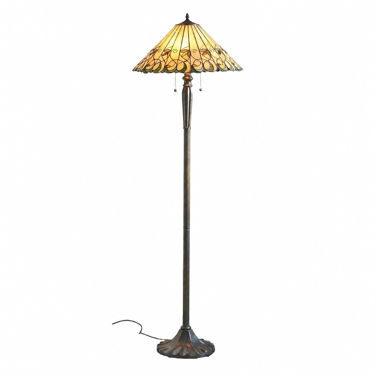 TF Jamelia Stehlampe aus Buntglas – Dekorative Stehlampe mit juwelenfarbenem Mosaikschirm und Metallsäule, ideal für Leseecken