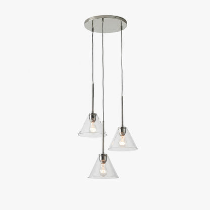 Conica 3-flammiger Kegel-Kronleuchter – Skulpturale Pendelleuchte aus Glas im modernen Stil