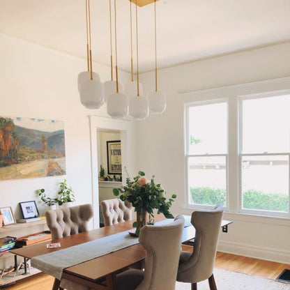 Lumivelle Sculptural 7-Light Chandelier – Adjustable Height Modern Glass Pendant