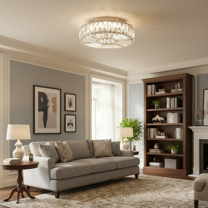 Clereon Elegant Round Flush Mount Ceiling Light – Modern Glass Design for Living Room