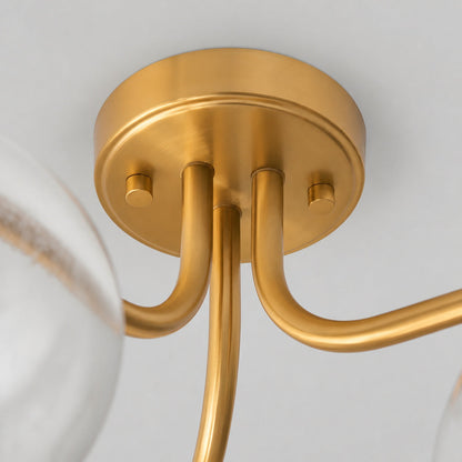 Bublaris Bubble-Glass Halbeinbau-Deckenleuchte - Gebogene Messingarme für Wohnzimmer oder Flur