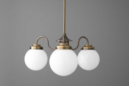Glorica Glass Vintage Globe Chandelier - Brass 3-Light Frosted Glass Hanging Fixture