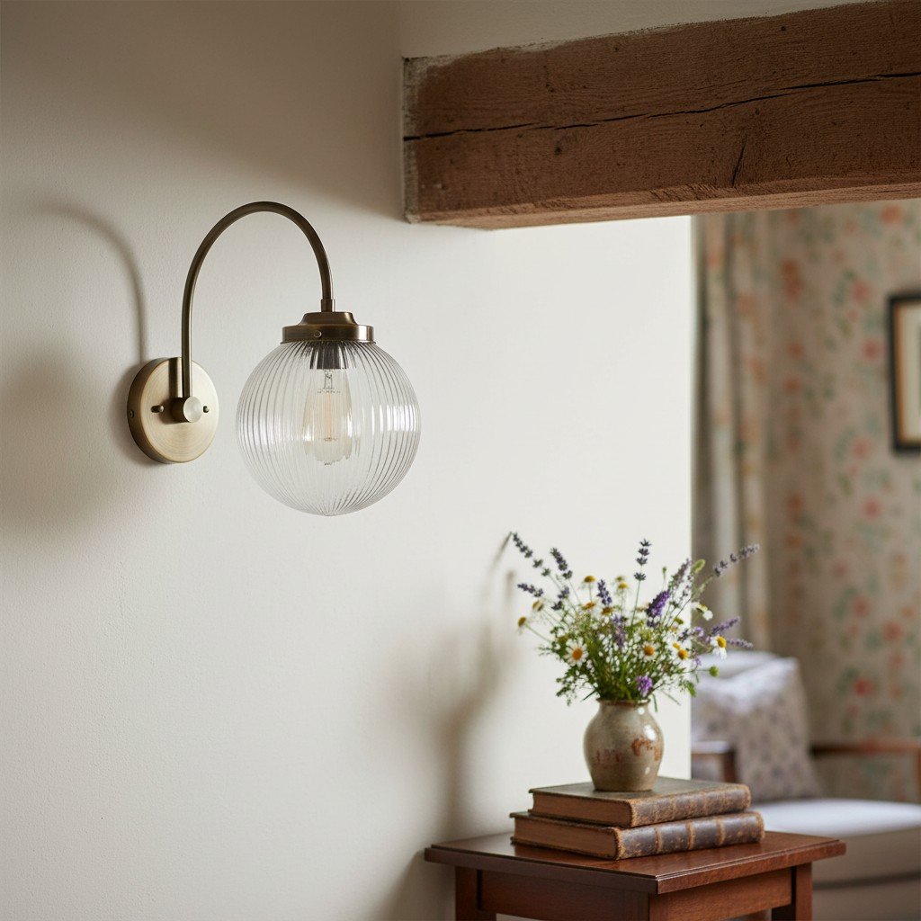 Glorica Glass Aged Brass Wall Sconce - Ribbed Glass Shade Industrial Style Lighting