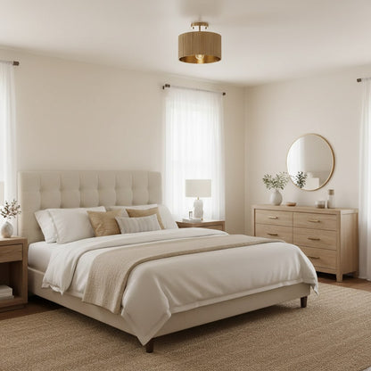 Flutera Fluted Drum Ceiling Light – Farmhouse Textured Flush Mount  Lighting for Living and Bedroom