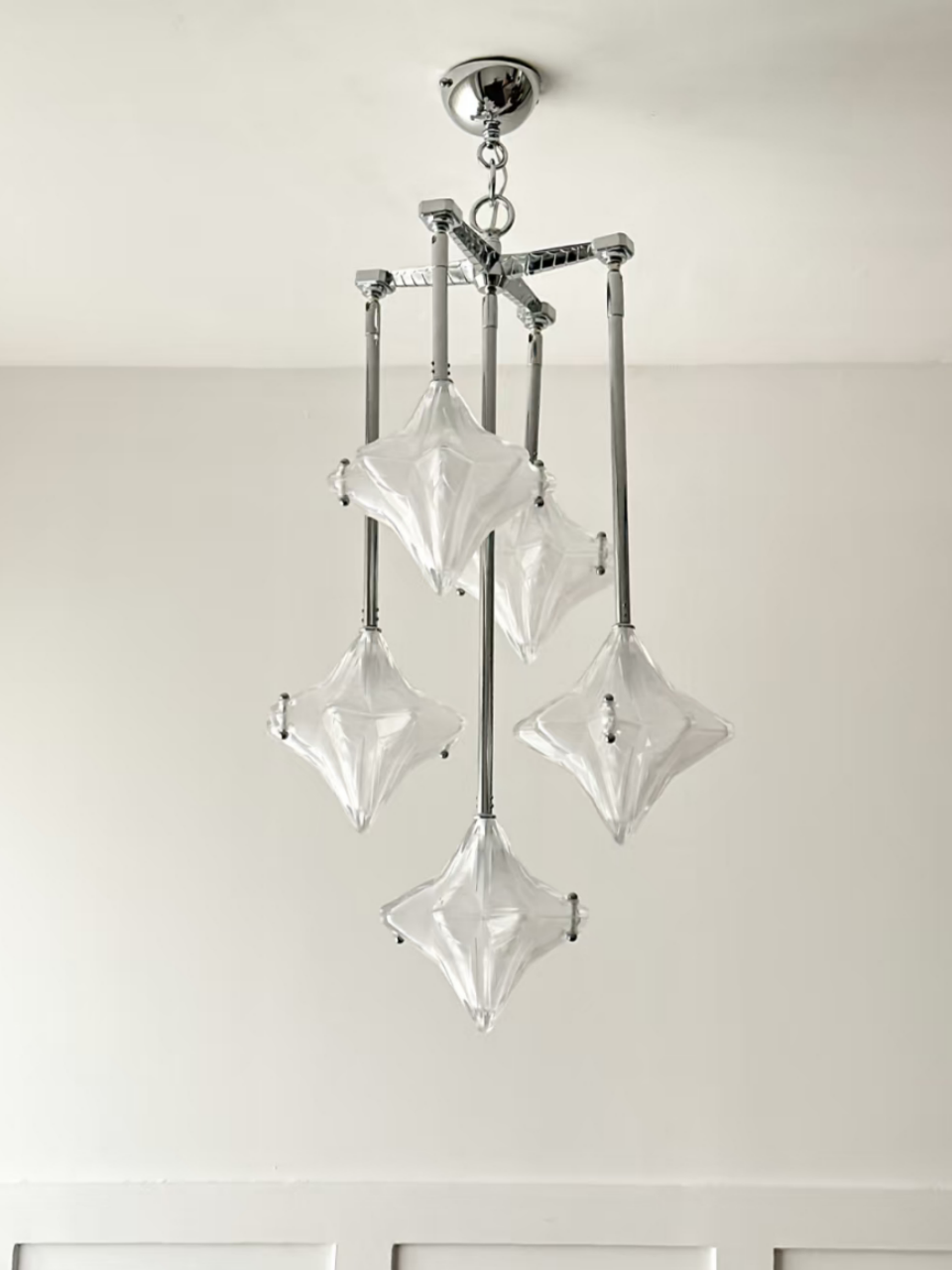 Art Deco Astris Star Chandelier – Frosted Glass Deco Fixture for Dining Room