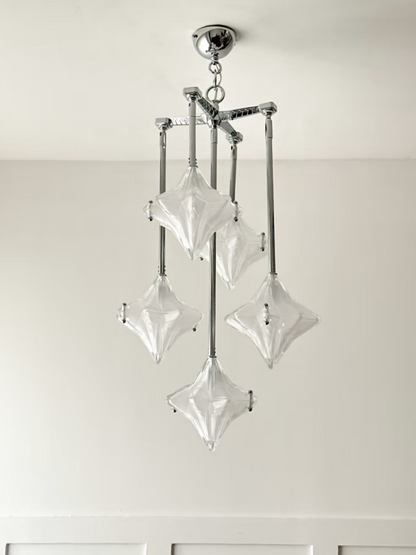 Art Deco Astris Star Chandelier – Frosted Glass Deco Fixture for Dining Room