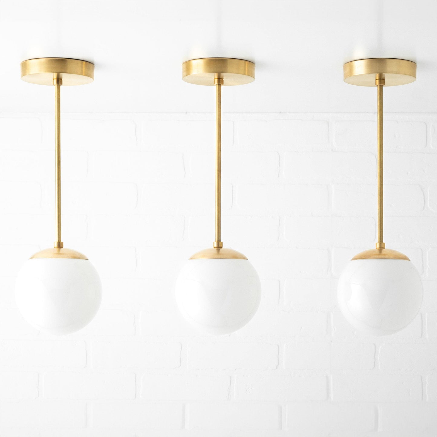 Glorica Glass White Globe Pendant Light - Mid Century Modern Glass Hanging Fixture