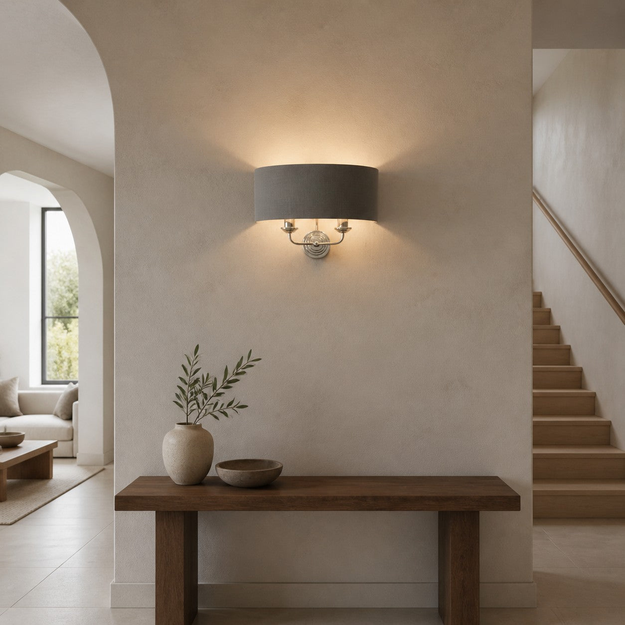Tela Classic Wall Sconce with Fabric Shade – Elegant Metal Finish Wall Light for Living Room / Bedroom