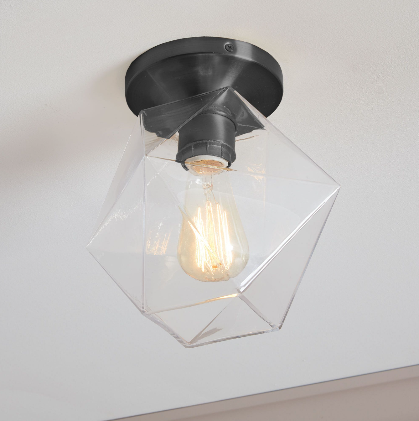 Talvior Sculptural Flush Mount Ceiling Light – Faceted Glass for Modern Interiors