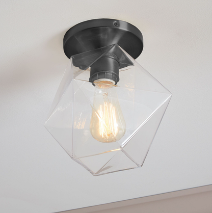 Talvior Sculptural Flush Mount Ceiling Light – Faceted Glass for Modern Interiors