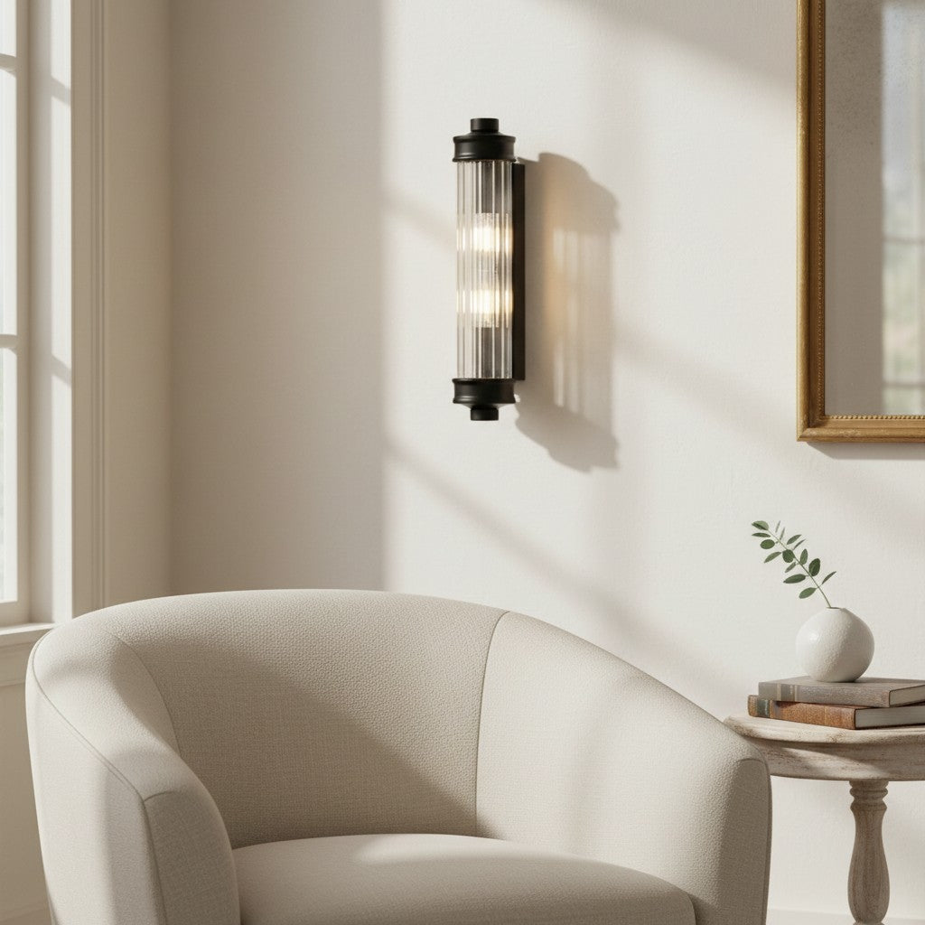 Bravira Ribbed Cylindrical Glass Wall Sconce - Modern Nordic Wall Light for Hallway and Living Space U03