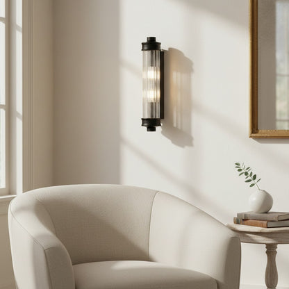 Bravira Ribbed Cylindrical Glass Wall Sconce - Modern Nordic Wall Light for Hallway and Living Space U03